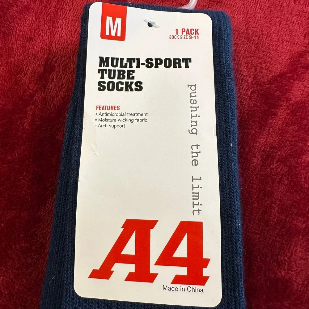 A4 Multi-Sport Tube Socks Navy Blue Moisture Wicking Arch‎ Support Size M S8005